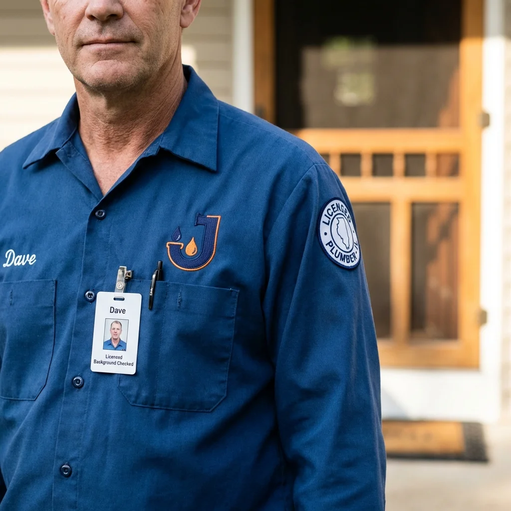 Licensed plumber showing ID badge in Vienna, WV