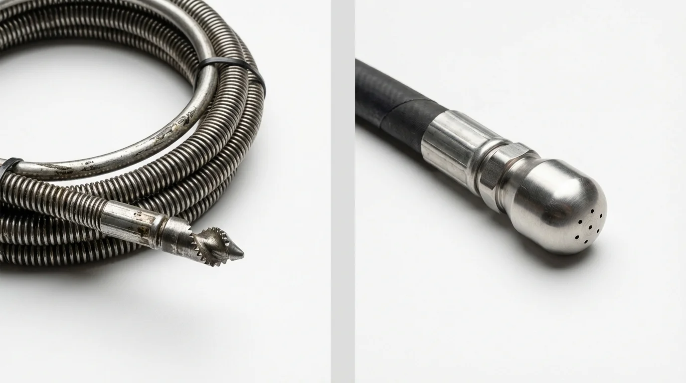 Drain snake cable and hydro jetting nozzle used for drain cleaning in Vienna, WV