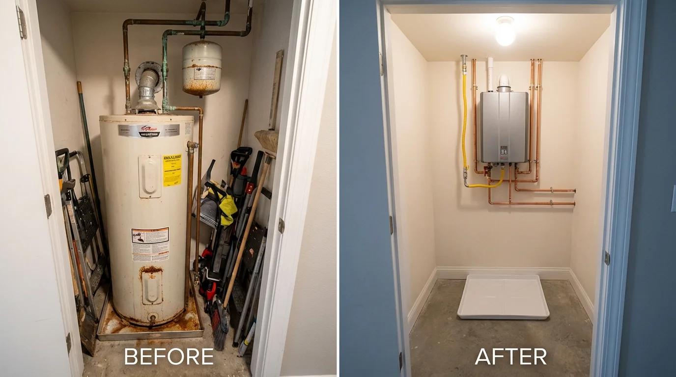 Tank water heater versus wall-mounted tankless unit comparison for Vienna, WV homeowners